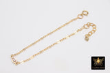 14 K Gold Filled Evil Eye Chain Bracelet, CZ Adjustable Sequin Bar Chain Link Bracelet, Stamped 14/20