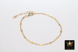 14 K Gold Filled Paperclip Chain Bracelet, Adjustable Starburst Sequin Bar Chain Link Bracelet, Stamped 14/20