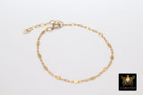 14 K Gold Filled Paperclip Chain Bracelet, Adjustable Starburst Sequin Bar Chain Link Bracelet, Stamped 14/20