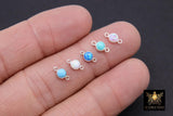 925 Sterling Silver Solitaire Connectors, 4 mm White Opal Links # 2338, Pink CZ Style Silver Blue Opal
