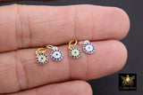925 Sterling Silver Evil Eye Charms, 6 mm Gold CZ Micro Pave Blue Evil Eyes Charms # 3508, Tiny Round Minimalist Jewelry Charm