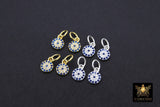 925 Sterling Silver Evil Eye Charms, 6 mm Gold CZ Micro Pave Blue Evil Eyes Charms # 3508, Tiny Round Minimalist Jewelry Charm
