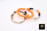 Heishi Beaded Bracelet, Navy Blue Orange White Gold Stretchy Bracelet #698, Auburn Tiger Team School Spirit Clay Beaded Bracelets