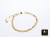 14 K Gold Filled Round Sequin Chain Bracelet, Adjustable 4 mm Sequin Bar Chain Link Bracelet, Stamped 14/20