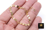 14 K Gold Filled Round Sequin Chain Bracelet, Adjustable 4 mm Sequin Bar Chain Link Bracelet, Stamped 14/20