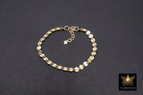 14 K Gold Filled Round Sequin Chain Bracelet, Adjustable 4 mm Sequin Bar Chain Link Bracelet, Stamped 14/20