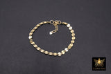 14 K Gold Filled Round Sequin Chain Bracelet, Adjustable 4 mm Sequin Bar Chain Link Bracelet, Stamped 14/20