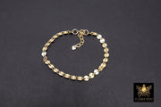 14 K Gold Filled  Round Sequin Chain Bracelet, Adjustable 4 mm Sequin Bar Chain Link Bracelet, Stamped 14/20