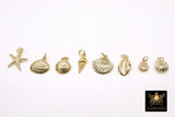 Mini Cowrie Seashell Charm, 2 Pc Gold Tiny Nautical Starfish Seashells #2646, Scallop Beach Shell Ocean Charms