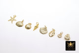 Mini Cowrie Seashell Charm, 2 Pc Gold Tiny Nautical Starfish Seashells #2646, Scallop Beach Shell Ocean Charms