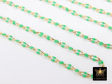 14 K Gold Filled Paperclip Enamel Chain, 5.6 mm Green Rectangle Chains CH# 784, Pink Or Black By The Foot