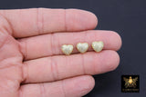 CZ Pave Gold Heart Bead, 7 mm Genuine 18 K Gold Heart Shape Plated Beads with Hole #2615, Side to Side Holes