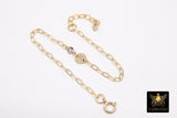 14 K Gold Filled Paperclip Initial CZ Chain Bracelet, Birthstone Charm Bracelet, Adjustable