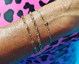 14 K Gold Filled Paperclip Initial CZ Chain Bracelet, Birthstone Charm Bracelet, Adjustable