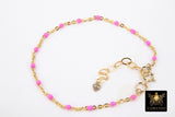 14 K Gold Filled Dainty Satellite Enamel Bracelet, Pink Enamel Beaded Chain, Stamped 14/20