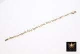 14 K Gold Filled Paperclip Chain Bracelet, Long Short Rolo Chain Link Bracelet, Stamped 14/20