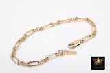 14 K Gold Filled Paperclip Chain Bracelet, Long Short Rolo Chain Link Bracelet, Stamped 14/20