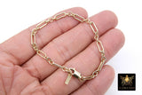 14 K Gold Filled Paperclip Chain Bracelet, Long Short Rolo Chain Link Bracelet, Stamped 14/20