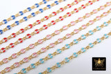 14 K Gold Filled Paperclip Enamel Chain, 5 mm Blue Red Figaro Chains CH# 786, Pink Blue White By The Foot