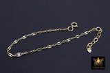 14 K Gold Filled Evil Eye Chain Bracelet, CZ Adjustable Sequin Bar Chain Link Bracelet, Stamped 14/20