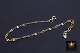 14 K Gold Filled Evil Eye Chain Bracelet, CZ Adjustable Sequin Bar Chain Link Bracelet, Stamped 14/20