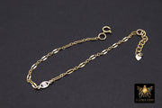 14 K Gold Filled  Evil Eye Chain Bracelet, CZ Adjustable Sequin Bar Chain Link Bracelet, Stamped 14/20