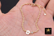 14 K Gold Filled Rope Horoscope Bracelet, CZ Birthday Adjustable Bracelet, Stamped 14/20