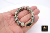 Blue Navy Druzy Beaded Bracelet, 10 mm Dalmatian Gold Stretchy Bracelet #795, Druzy Charm Bracelet