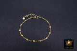 14 K Gold Filled Paperclip Chain Bracelet, Adjustable Starburst Sequin Bar Chain Link Bracelet, Stamped 14/20