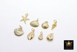 Mini Cowrie Seashell Charm, 2 Pc Gold Tiny Nautical Starfish Seashells #2646, Scallop Beach Shell Ocean Charms