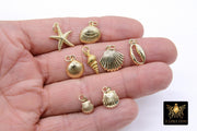 Mini Cowrie Seashell Charm, 2 Pc Gold Tiny Nautical Starfish Seashells #2646, Scallop Beach Shell Ocean Charms