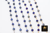 Natural Lapis Lazuli Rosary Gold Chain, 4 mm Beaded Navy Blue Unfinished Rosary Silver Chain CH# 404, By The Foot