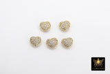 CZ Pave Gold Heart Bead, 7 mm Genuine 18 K Gold Heart Shape Plated Beads with Hole #2615, Side to Side Holes