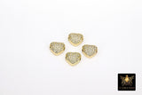 CZ Pave Gold Heart Bead, 7 mm Genuine 18 K Gold Heart Shape Plated Beads with Hole #2615, Side to Side Holes