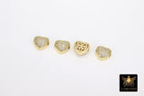 CZ Pave Gold Heart Bead, 7 mm Genuine 18 K Gold Heart Shape Plated Beads with Hole #2615, Side to Side Holes