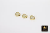 CZ Pave Gold Heart Bead, 7 mm Genuine 18 K Gold Heart Shape Plated Beads with Hole # 2615, Side to Side Holes