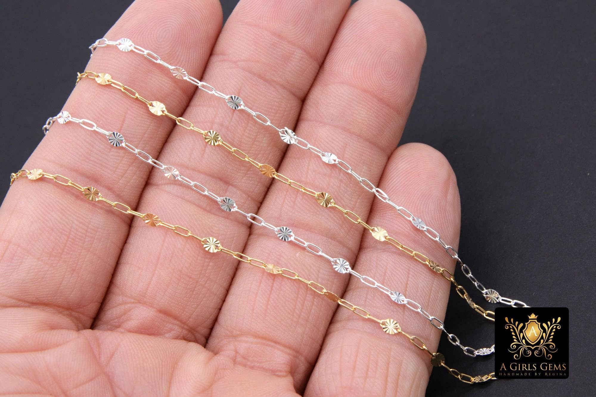 14 K Gold Filled 925 Sterling Silver Paperclip Starburst Box Unfinished Chain Permanent Jewelry