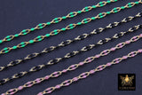 14 K Gold Filled Paperclip Enamel Chain, 5.6 mm Green Rectangle Chains CH# 784, Pink Or Black By The Foot