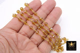 Champagne Crystal Beaded Chain, 6 mm Gold Wire Wrapped Chains CH #359, By the Foot