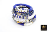 Royal Blue White Gray Beaded Stretchy Bracelet Stack