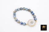 White Druzy Beaded Bracelet, 8 mm Blue Druzy Gold Stretchy Bracelet, Rondelle Heishi Gold Charm Bracelet, Jasper Beaded Stacks