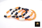 Heishi Beaded Soccer Ball Bracelet, Navy Blue Orange White Gold Stretchy Bracelet, Auburn Tiger Mom Team School Spirit Beaded Bracelets