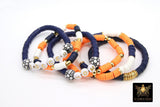 Heishi Beaded Soccer Ball Bracelet, Navy Blue Orange White Gold Stretchy Bracelet, Auburn Tiger Mom Team School Spirit Beaded Bracelets