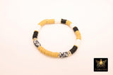 Heishi Soccer Mom Beaded Bracelet, Black and Gold Stretchy Bracelet, New Orleans Saints Team Spirit Beaded Bracelet Stacks