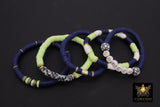 Soccer Mom Heishi Beaded Bracelet, 6 mm Lime Green White Navy Gold Stretchy Bracelet, Flat Heishi Team Spirit Clay Beaded Bangles