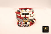 Soccer Mom Heishi Beaded Bracelet, 6 mm Red White Gray Black Gold Stretchy Bracelet, Flat Heishi Team Spirit Clay Bead Stacks