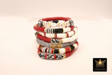 Red White Gray Black Heishi Beaded Stretcy Bracelet Stacks