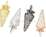 Micro Pave CZ Arrow Pendant, Silver Plated Diamond Pave #43, Cubic Zirconia 12 x 36 mm Arrowhead Tribal