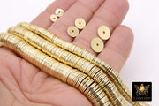 Gold Flat Spacer Beads, 20- 260 pcs Round Bright Flat Discs # 2097, Heishi Rondelle
