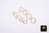 14 K Gold Hoop Stud Round Earrings, 7 mm 925 Sterling Silver High Quality Donut Ring Stud Post Findings #2611, Closed Loop Minimalist Ring